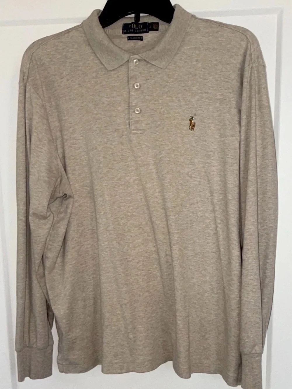 Ralph Lauren Men’s Classic Fit Long Sleeve Polo Shirt Flesh Pony- Taupe Size L